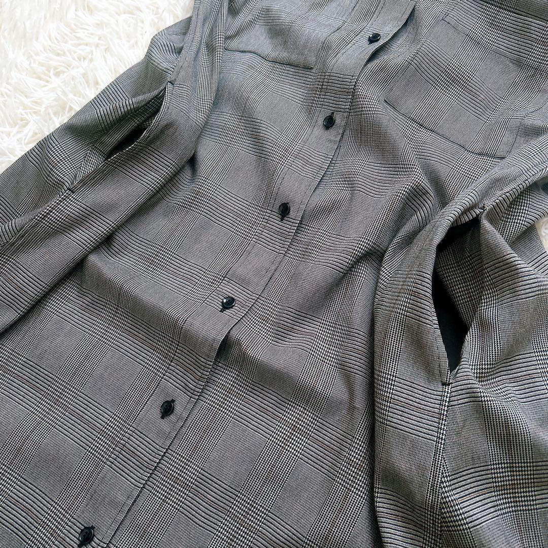 アナイ　シャツワンピース　グレンチェック　長袖　グレー　着丈116cm 38 M