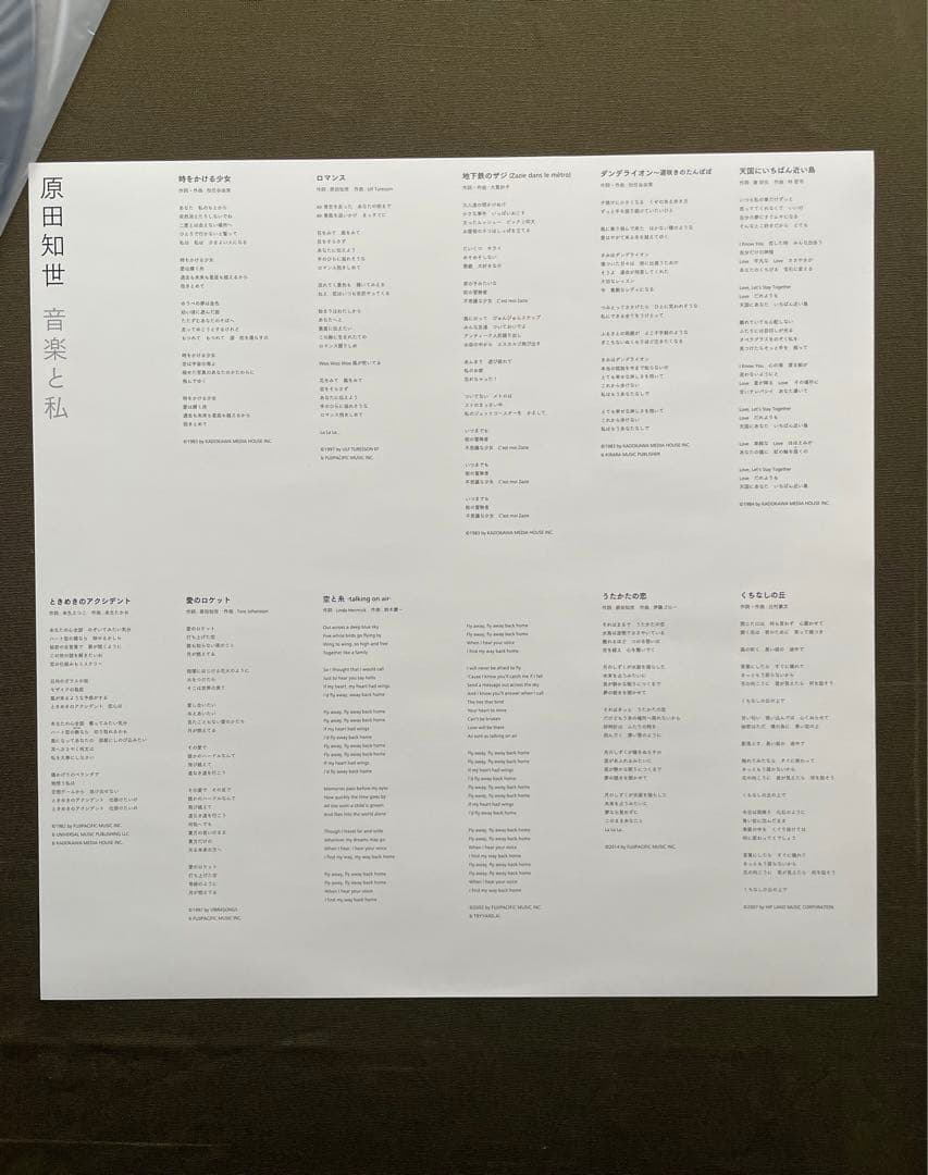 原田知世 音楽と私 レコード　LP