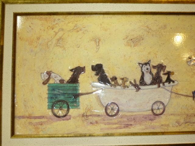 癒し　絵画★サムトフト アートフレーム「いぬタクシー」★【 動物＆癒しアート】