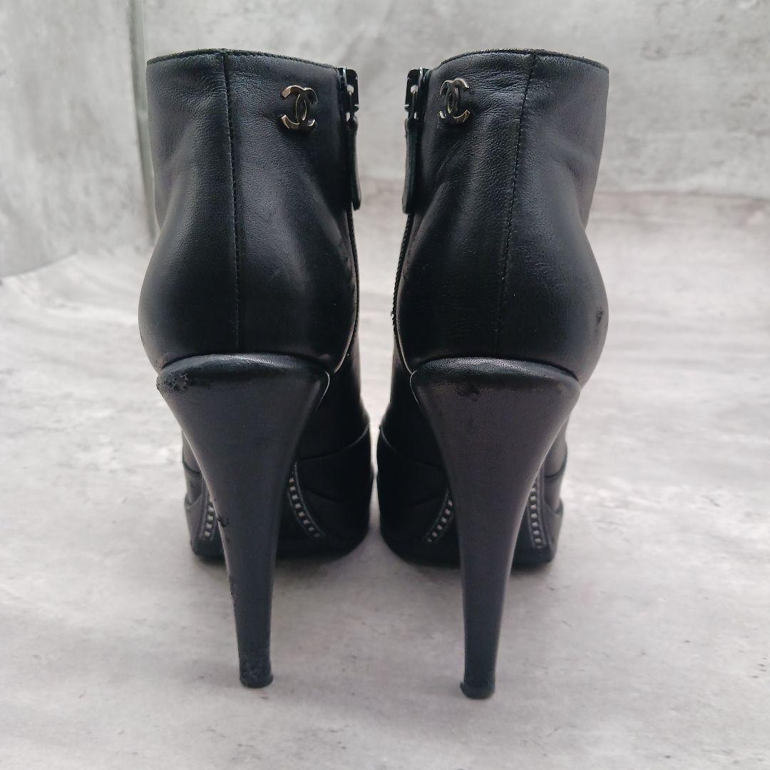 ✨美品✨ シャネル ココマーク レザー ブーティ ブラック 35C サイドジップ