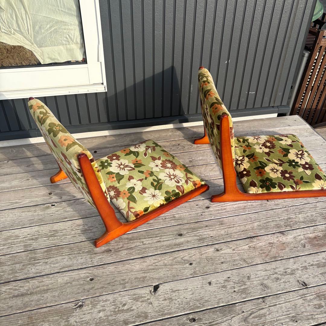 ②昭和レトロ ニチハン 花柄座椅子 2脚セット 花柄 和モダン 折りたたみ古家具