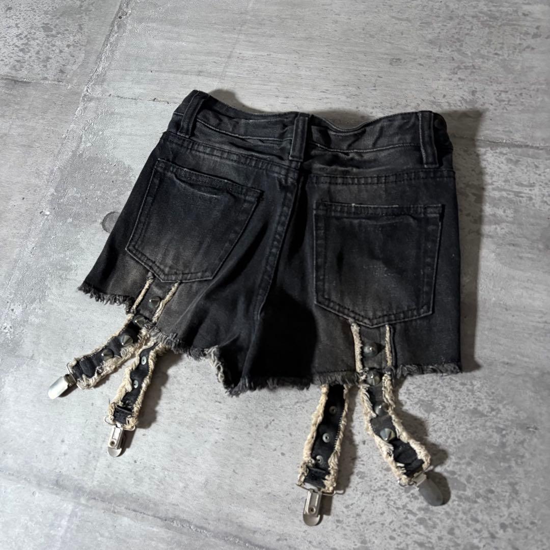 00s GLAD NEWS ブラックデニム ショートパンツ 髑髏スタッズ y2k