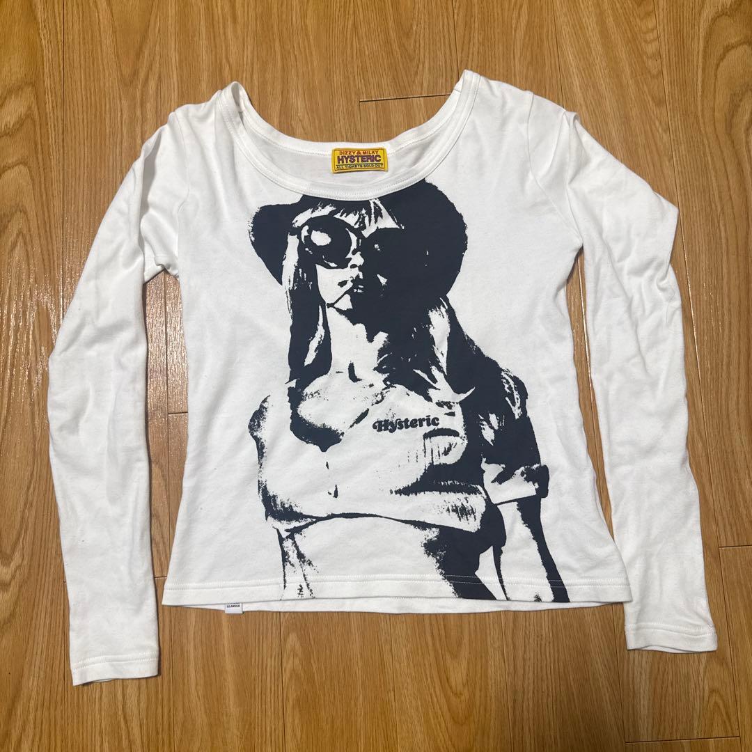 ホワイト グラフィックプリント 長袖Tシャツ