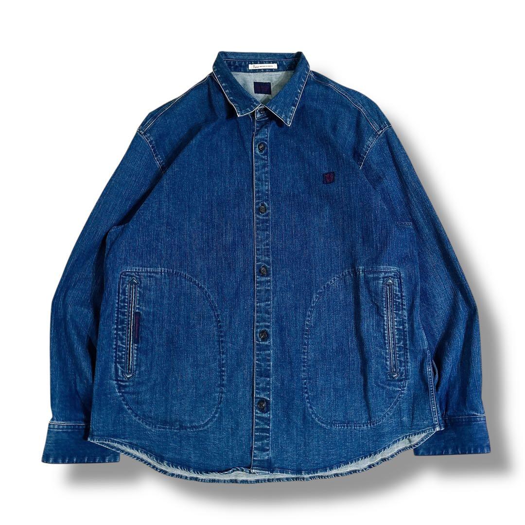 希少 Papas インディゴ デニム ワーク カバーオール シャツ Lサイズ