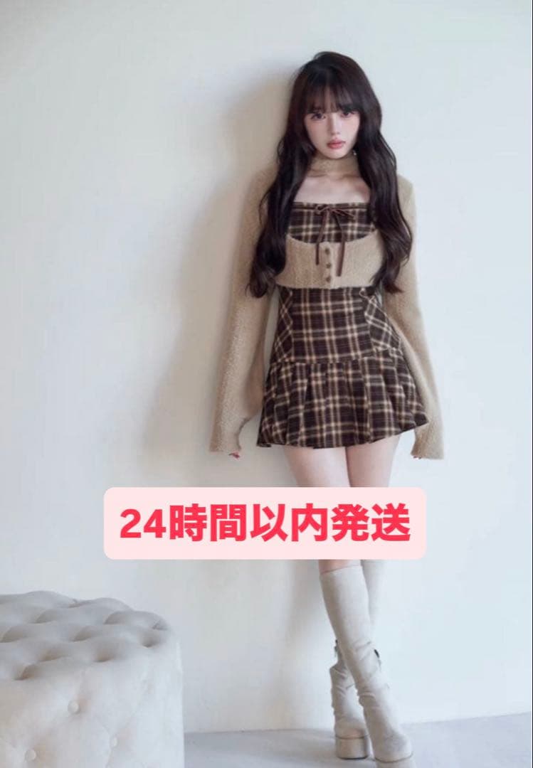 【即日発送可能】BunnyLisファーボレロ×チェックミニワンピ