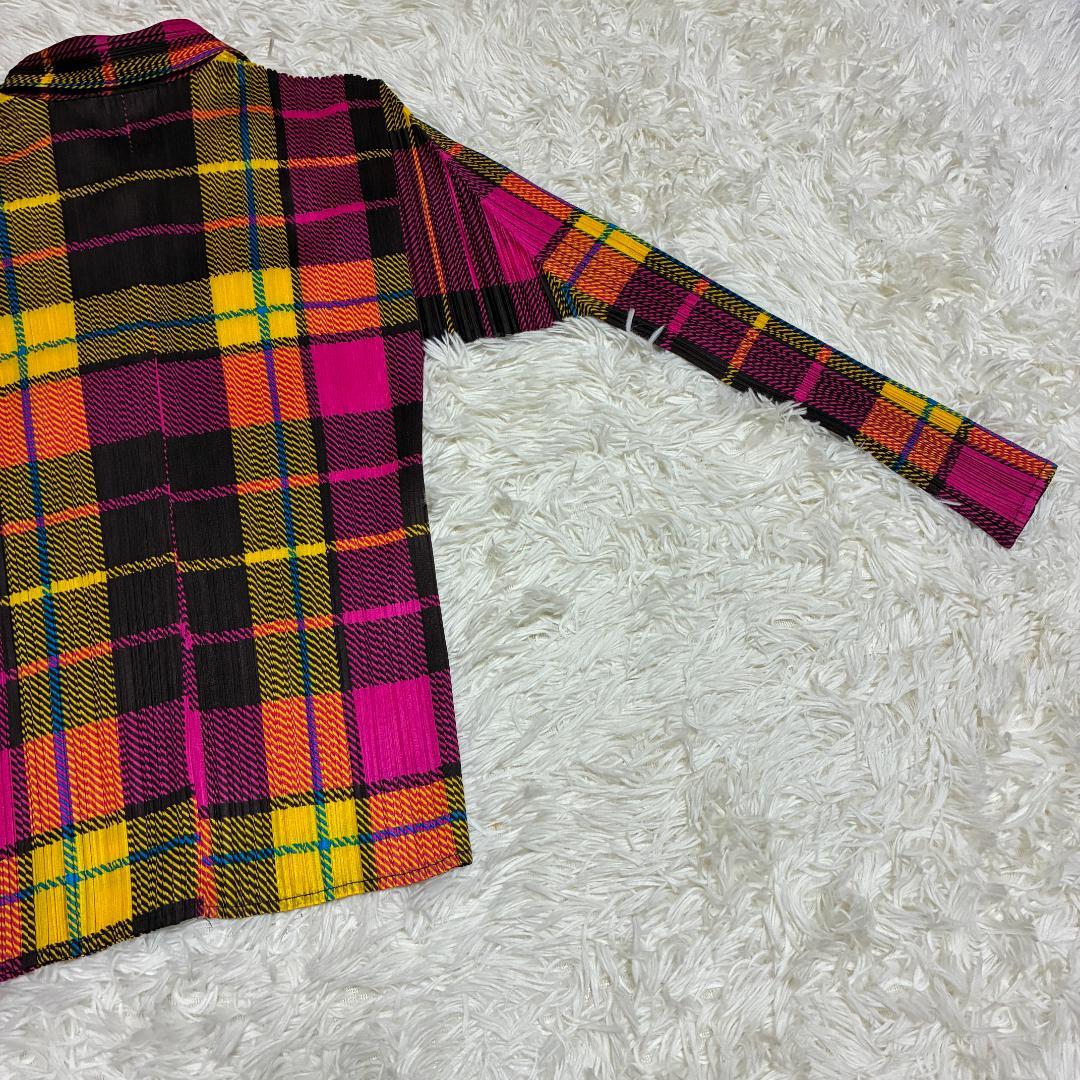 【美品】ISSEI　MIYAKE　プリーツプリーズ　長袖チェックシャツ　Lサイズ