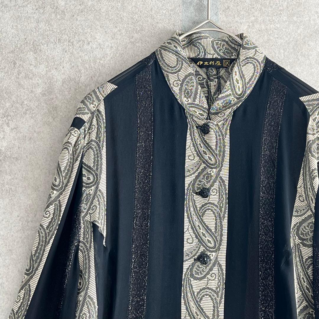 伊太利屋 イタリヤ（7）デザインレースシャツワンピース スタンドカラー スリット