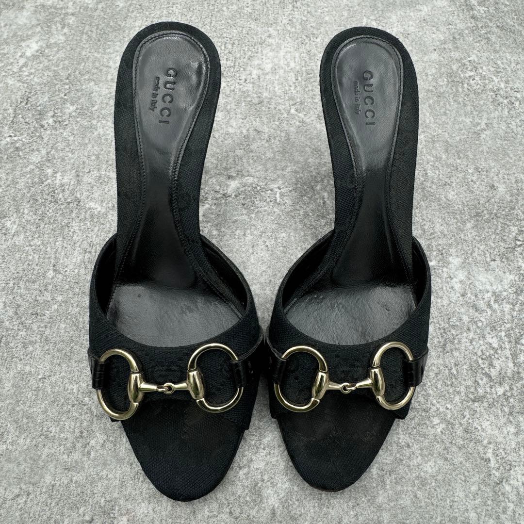 靴 Gucci GG Canvas Horsebit Mules 36C 23cm