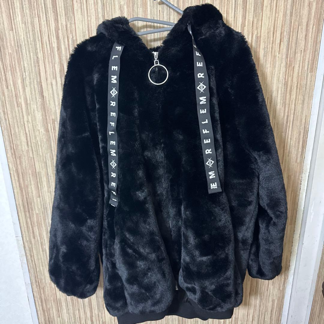 レフレム うさ耳 ファーパーカー黒