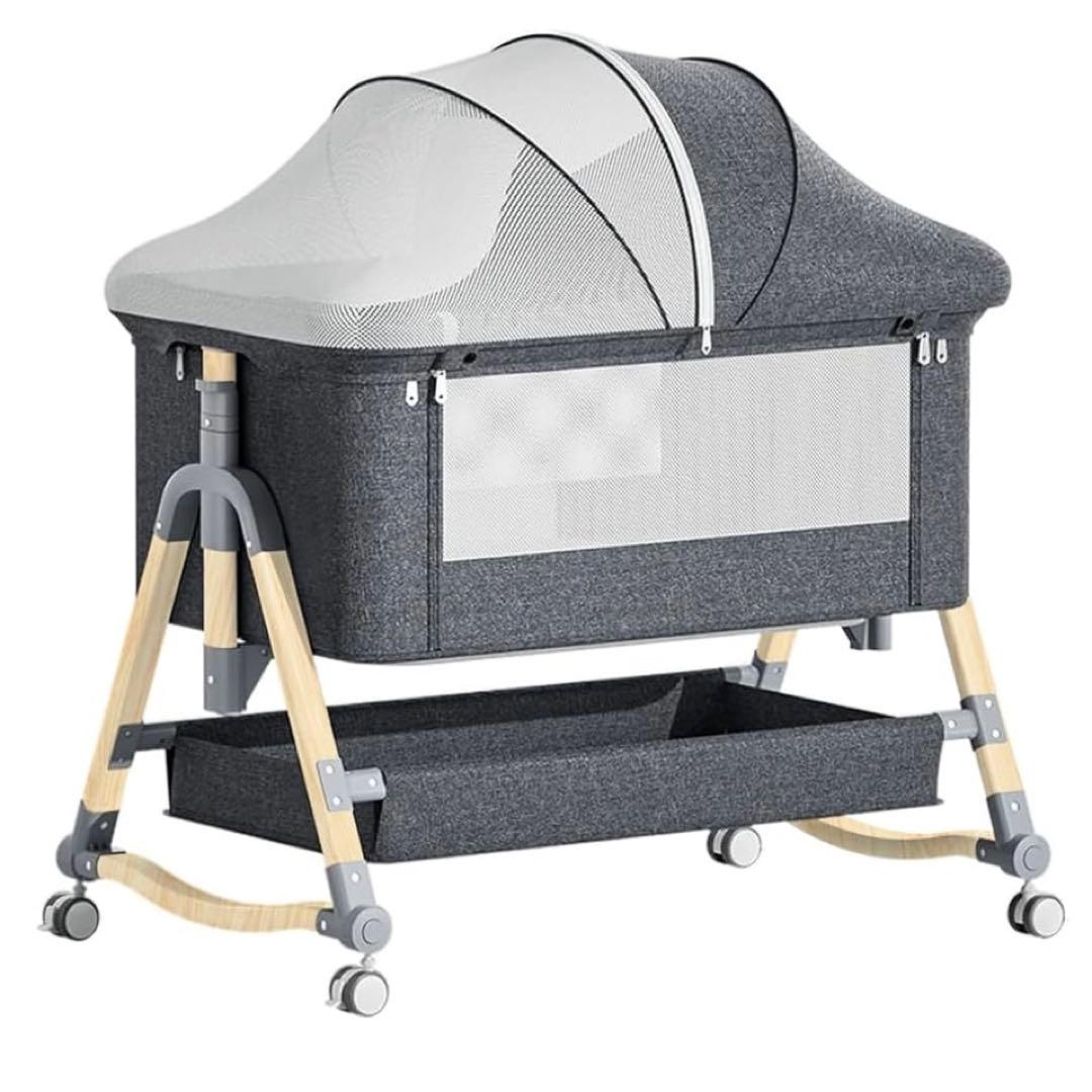 【Vinona】折りたたみ ベビーベッド (グレー)