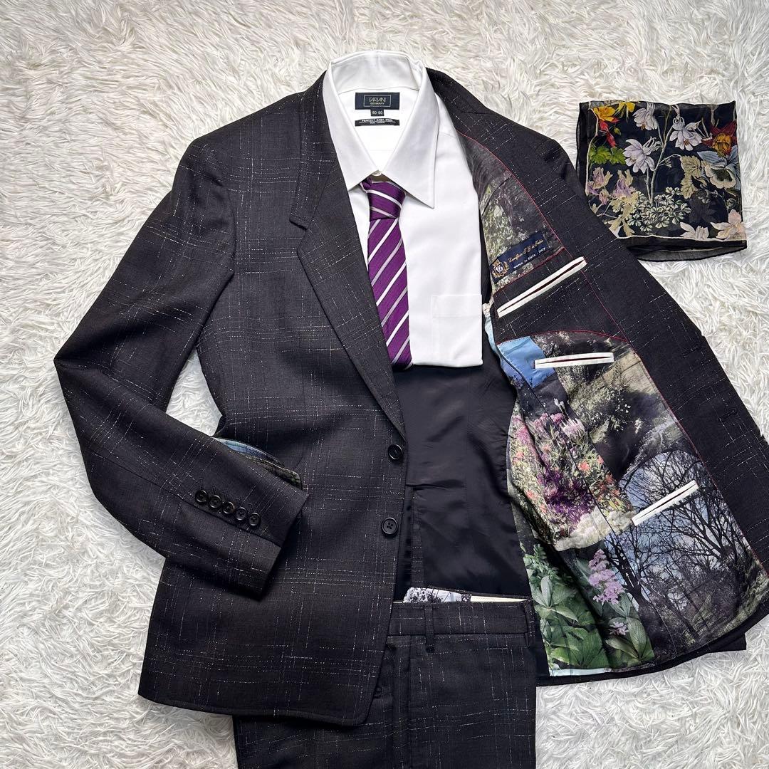 希少 カタログ掲載 未使用級 現行 ポールスミス 風景柄 セットアップ チーフ付