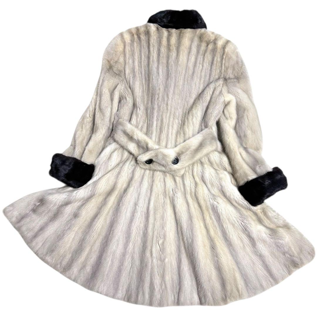 裾周り273 クロスミンク ファーコート バイカラー ロールアップ 着丈102