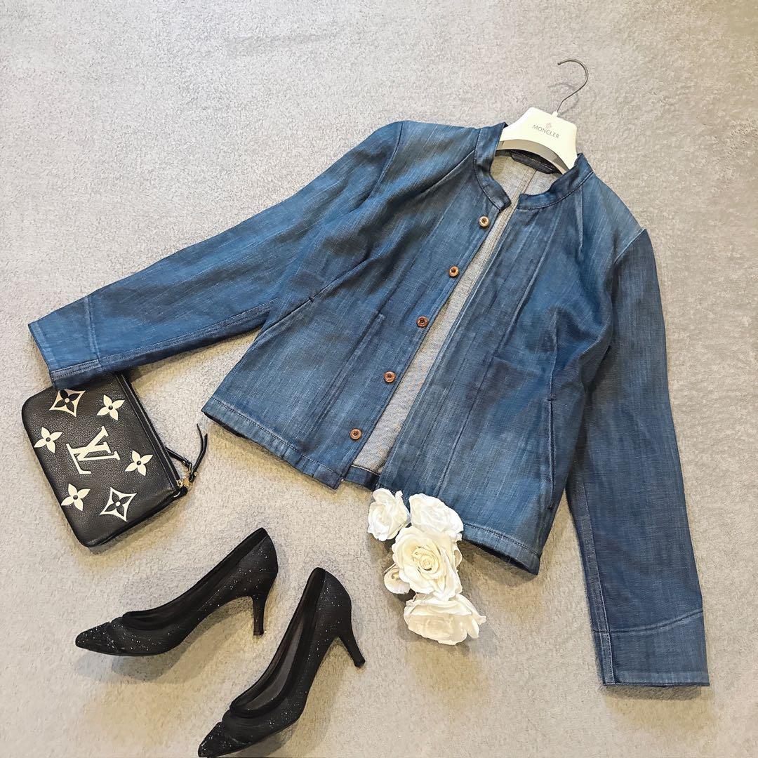 45R 美品 おこめデニム　908　スタンドジャケット インディゴ ２　ボタン