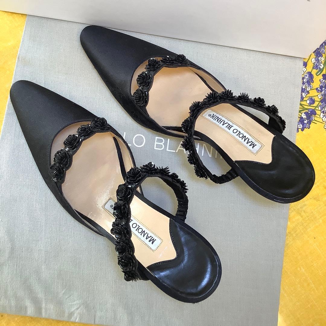 試着のみ新品! マノロブラニク バラモチーフ 極上サテン地 サンダル 22㎝