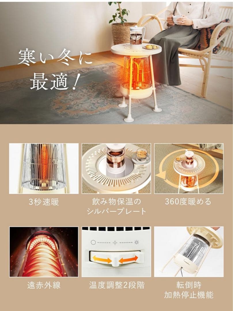 テーブル型 NUKUREA 電気ストーブ 400W/800W温度調整2段階