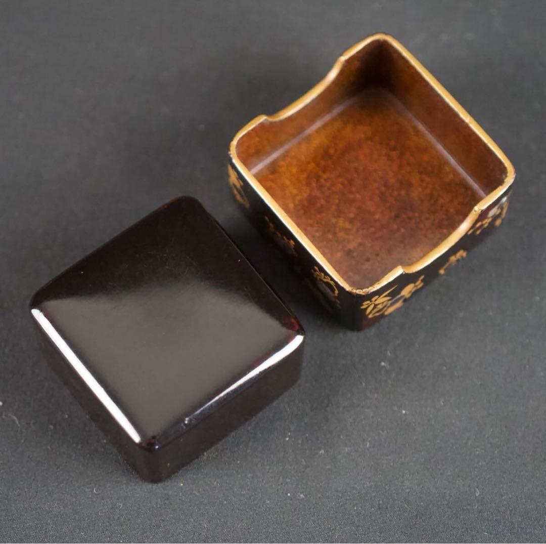 時代漆器 桐蒔絵 内梨地 貝入小箱 共箱 螺鈿細工 古美術 茶道具