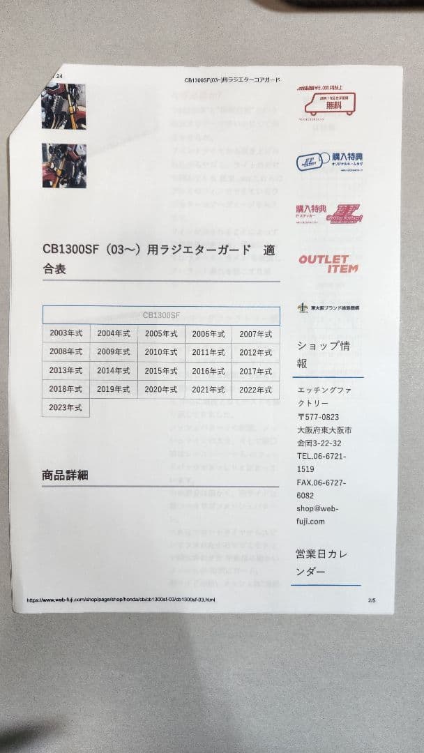 CB1300SF用ラジエターガード