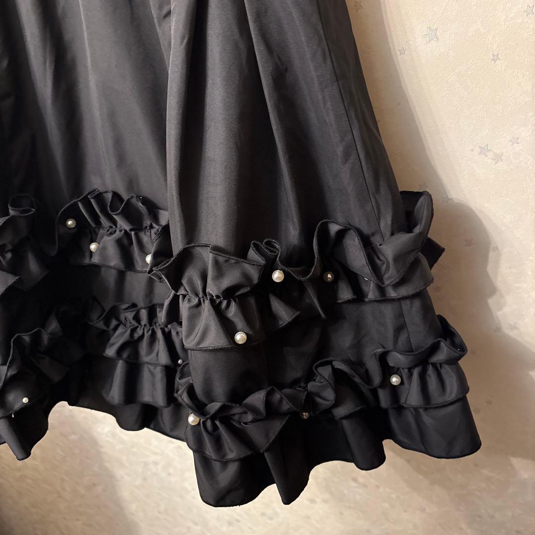 CALNAMUR ミニフリルノースリーブワンピース 黒 藤田ニコル