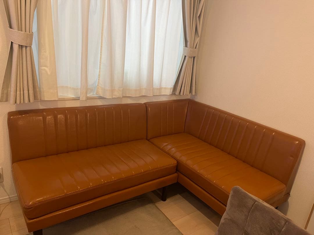 レザー コーナーソファ L字型 ブラウン