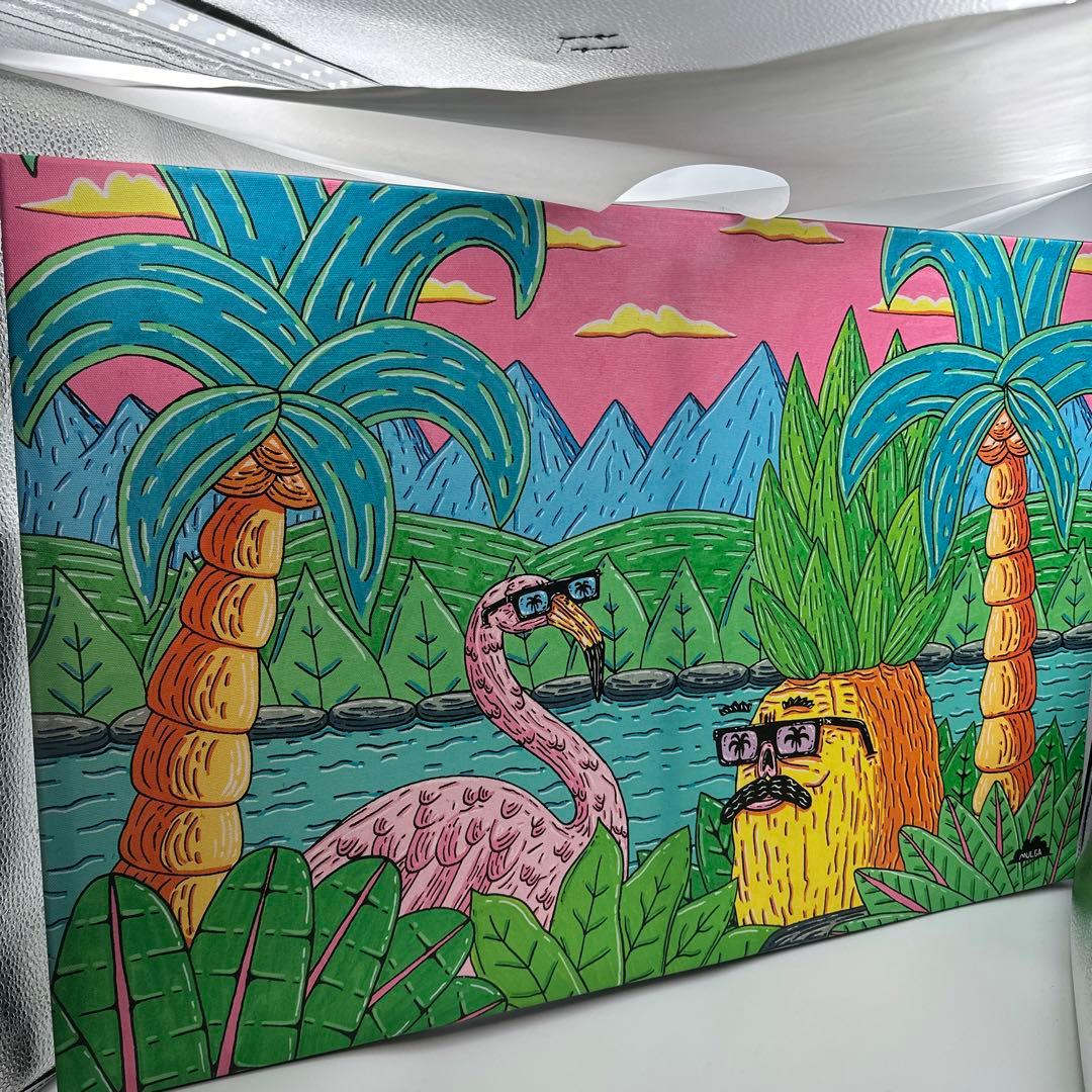 モルガ　MULGA インテリアアート　フラミンゴとパイナップルのアート