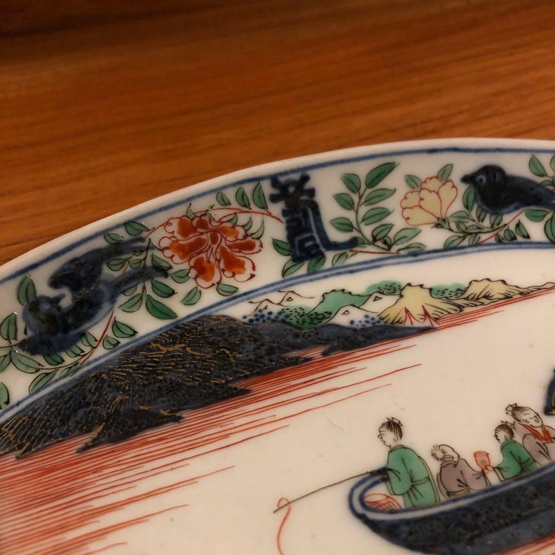 上手の古伊万里色絵舟形皿5客