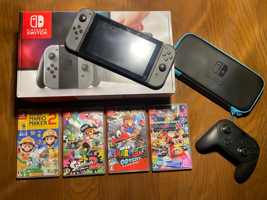 Nintendo Switch 本体 グレー、ソフト5本
