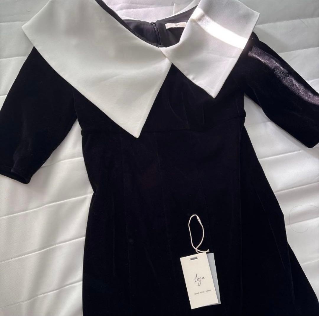 EJA アシンメトリービッグカラーベロアマーメイドワンピースドレス