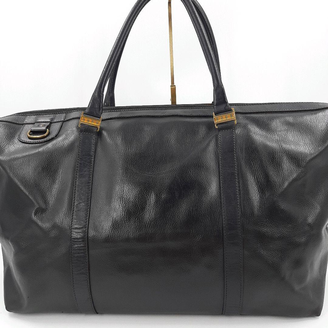 バーバリー　ボストンバッグ　オールレザー　ノバチェック　黒　大容量　トラベル