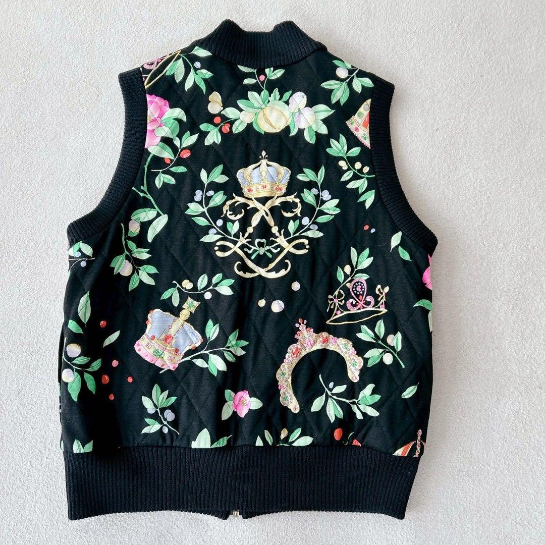 レオナール　アンサンブル　ニット　ウールベスト　キルティング　花柄　黒　M L