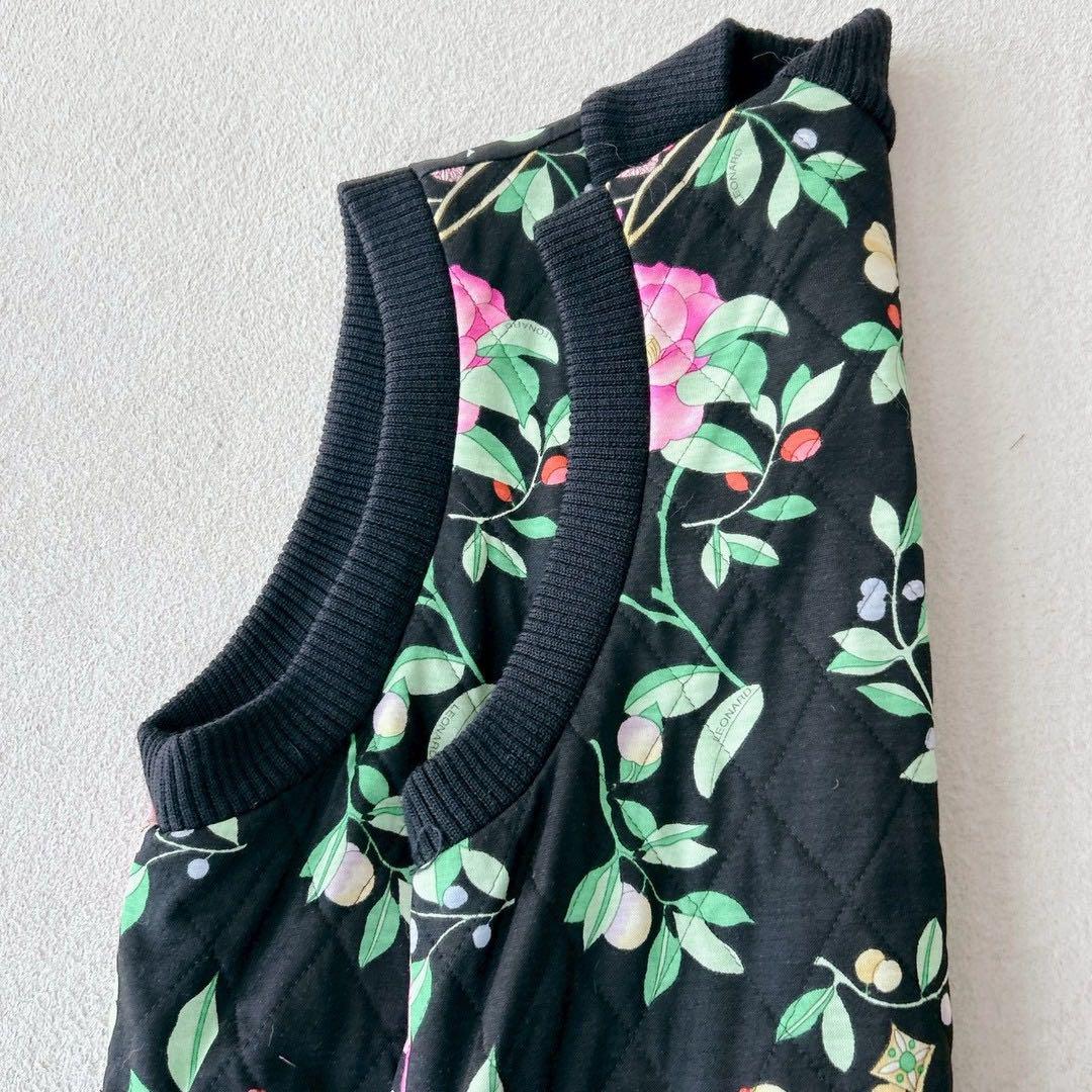 レオナール　アンサンブル　ニット　ウールベスト　キルティング　花柄　黒　M L