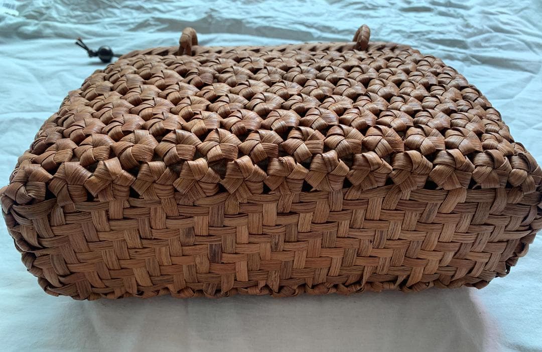 六角花結び編み 山葡萄 かごバッグ 職人手編み 手提げ 内布付き