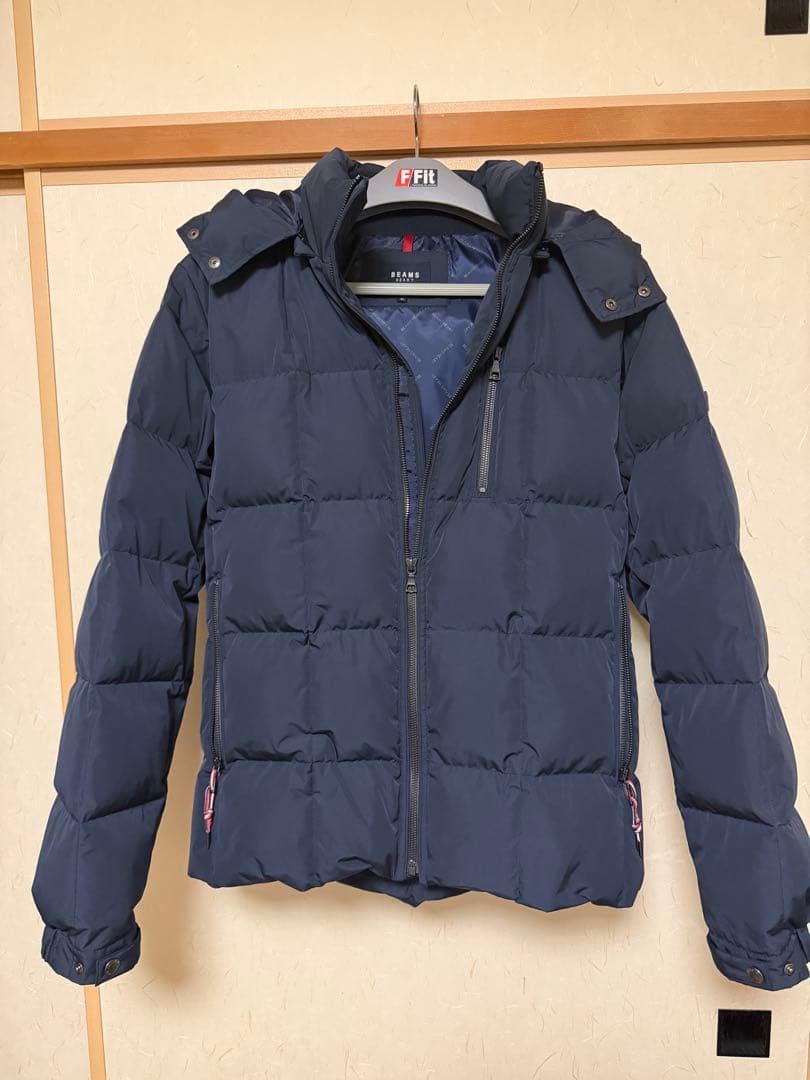 ビームスハート　キルトダウンジャケット　XLサイズ　ネイビー　フード付き
