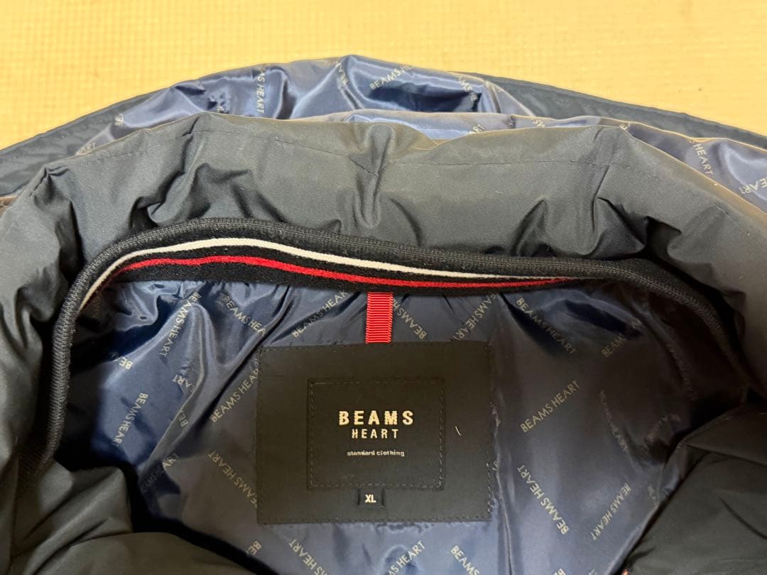 ビームスハート　キルトダウンジャケット　XLサイズ　ネイビー　フード付き