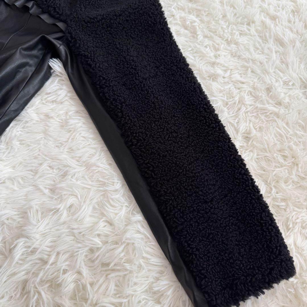 mimi様スーパービューティー ボア×フェイクレザー ビジュー ジャケット 44