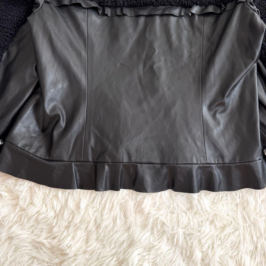 mimi様スーパービューティー ボア×フェイクレザー ビジュー ジャケット 44