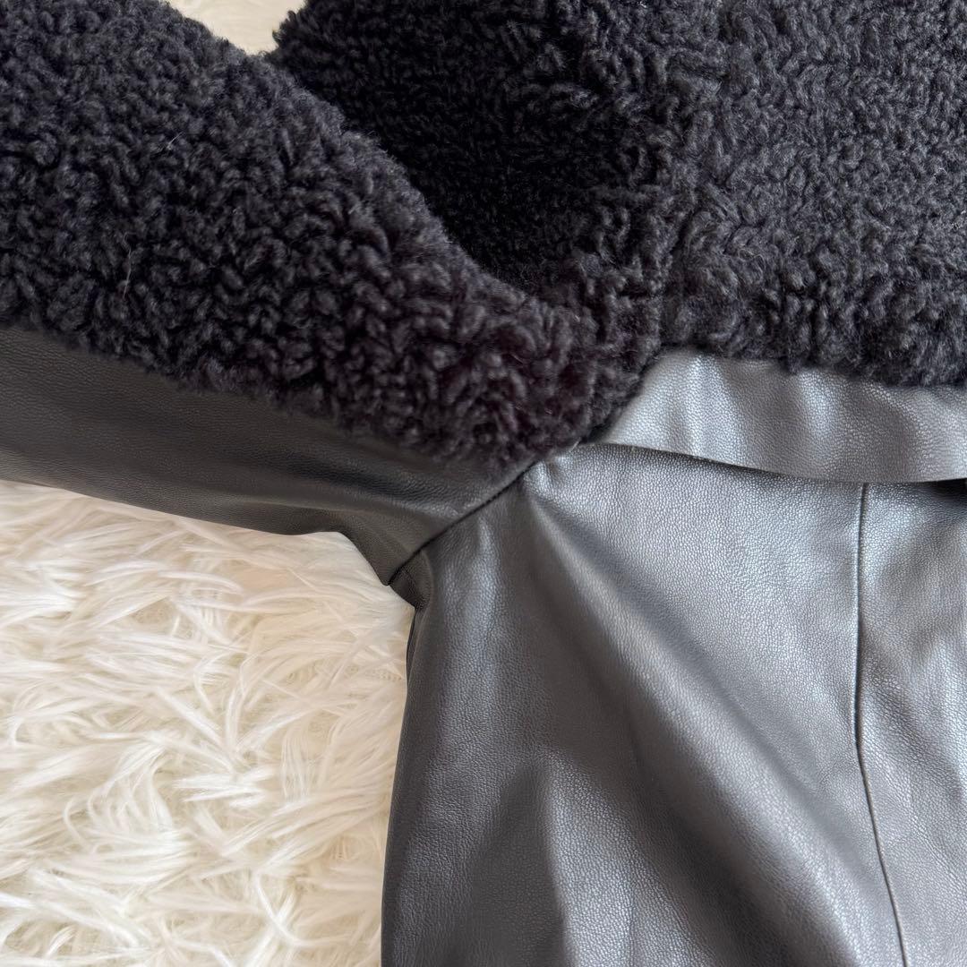 mimi様スーパービューティー ボア×フェイクレザー ビジュー ジャケット 44