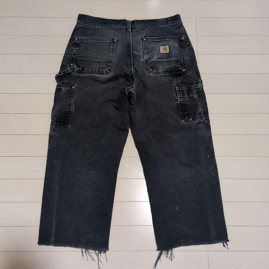 Carhartt ブラック ワークパンツ フリンジ裾