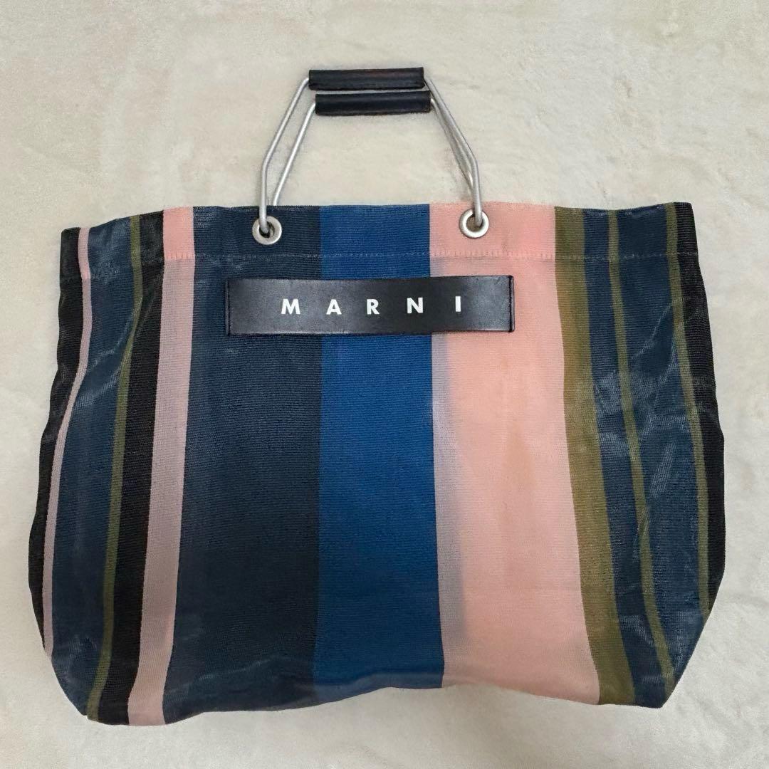 MARNI ストライプ フラワーカフェ エコバッグ メッシュ ハンドル