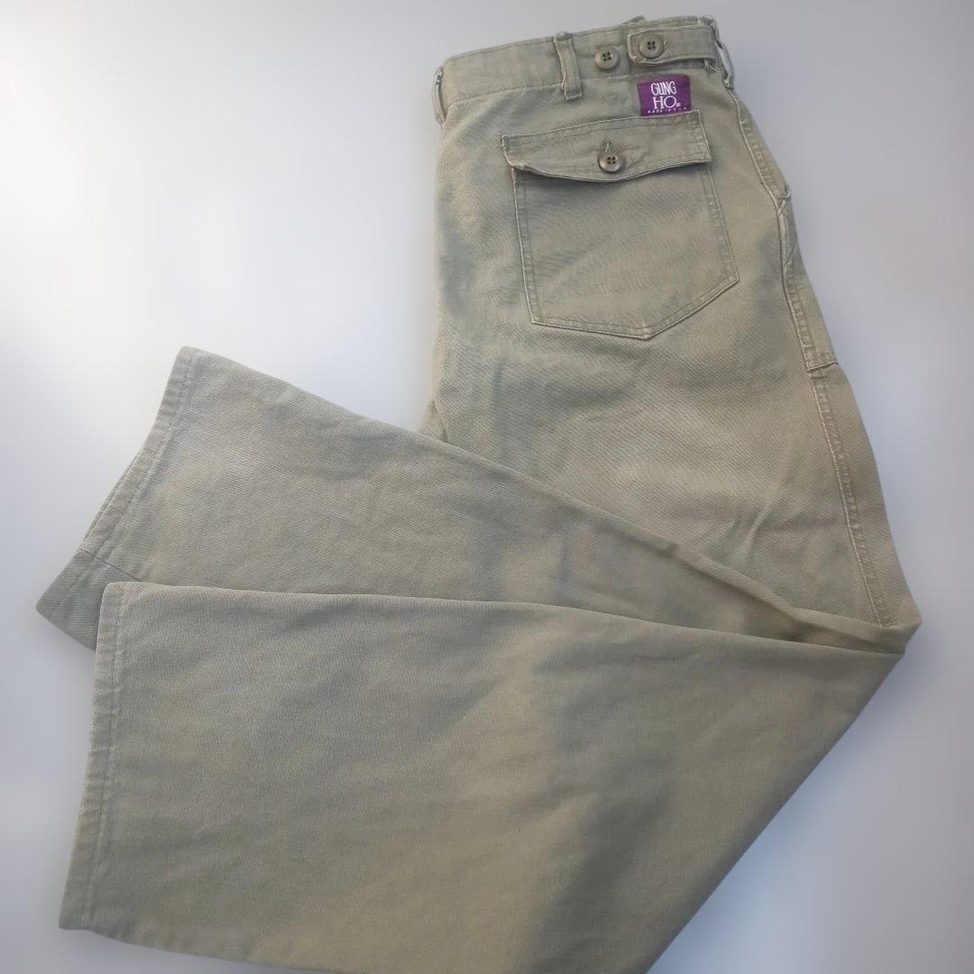 GUNG HO ガンホーベイカーパンツ　オリーブ　90sボタンフライUSA