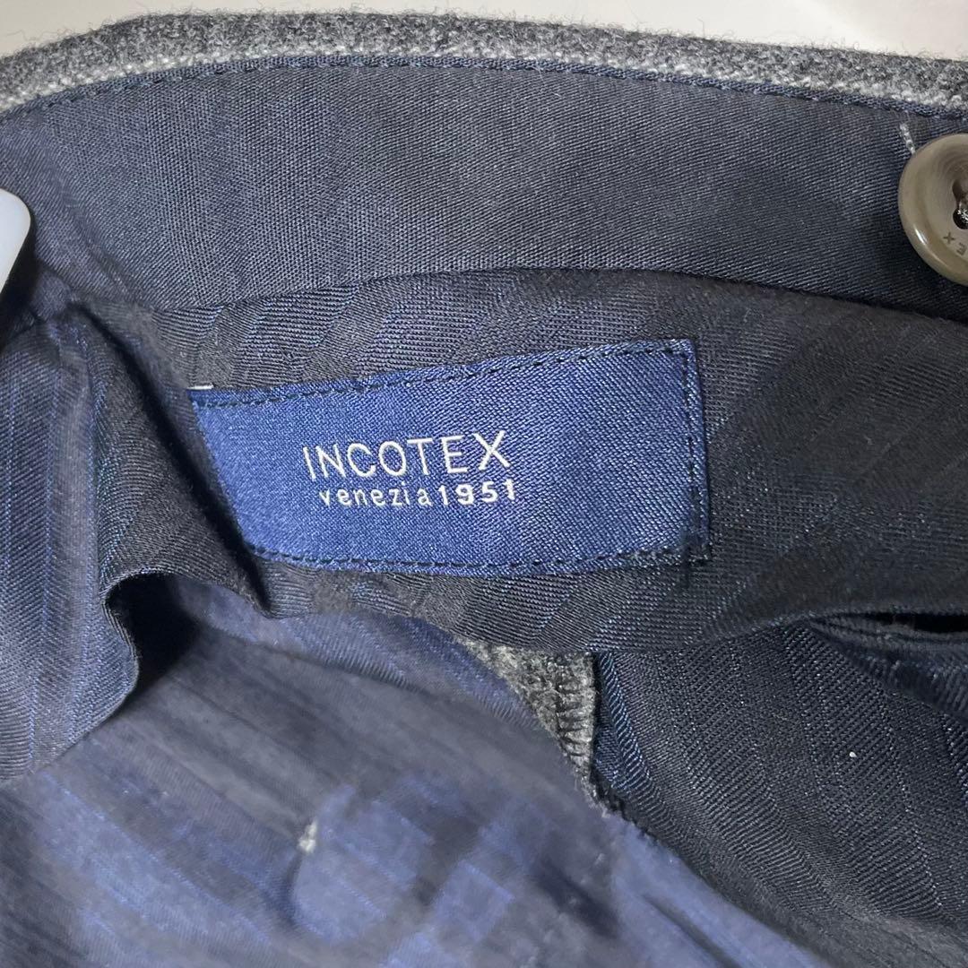 極美品インコテックス　ウールスラックス　1プリーツ　スーパー100s ストライプ