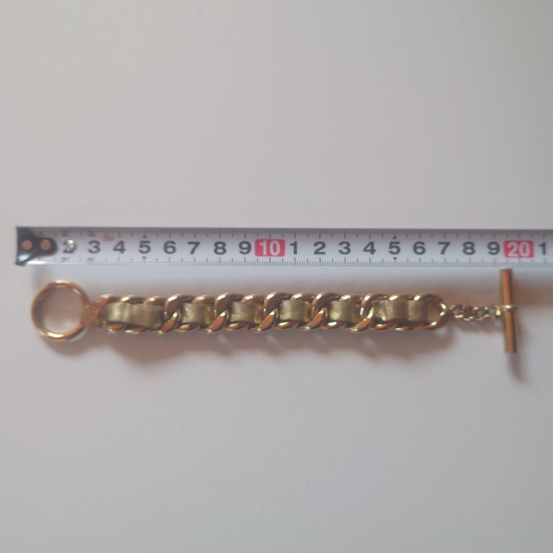 シャネル バングル チェーン Tバー 28 喜平 革 ゴールド 金具 リング