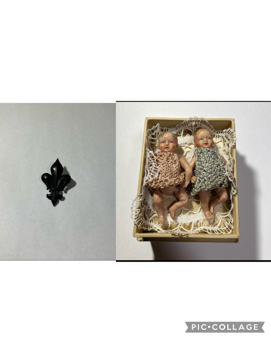 えま、ブローチとセルロイド人形のセット