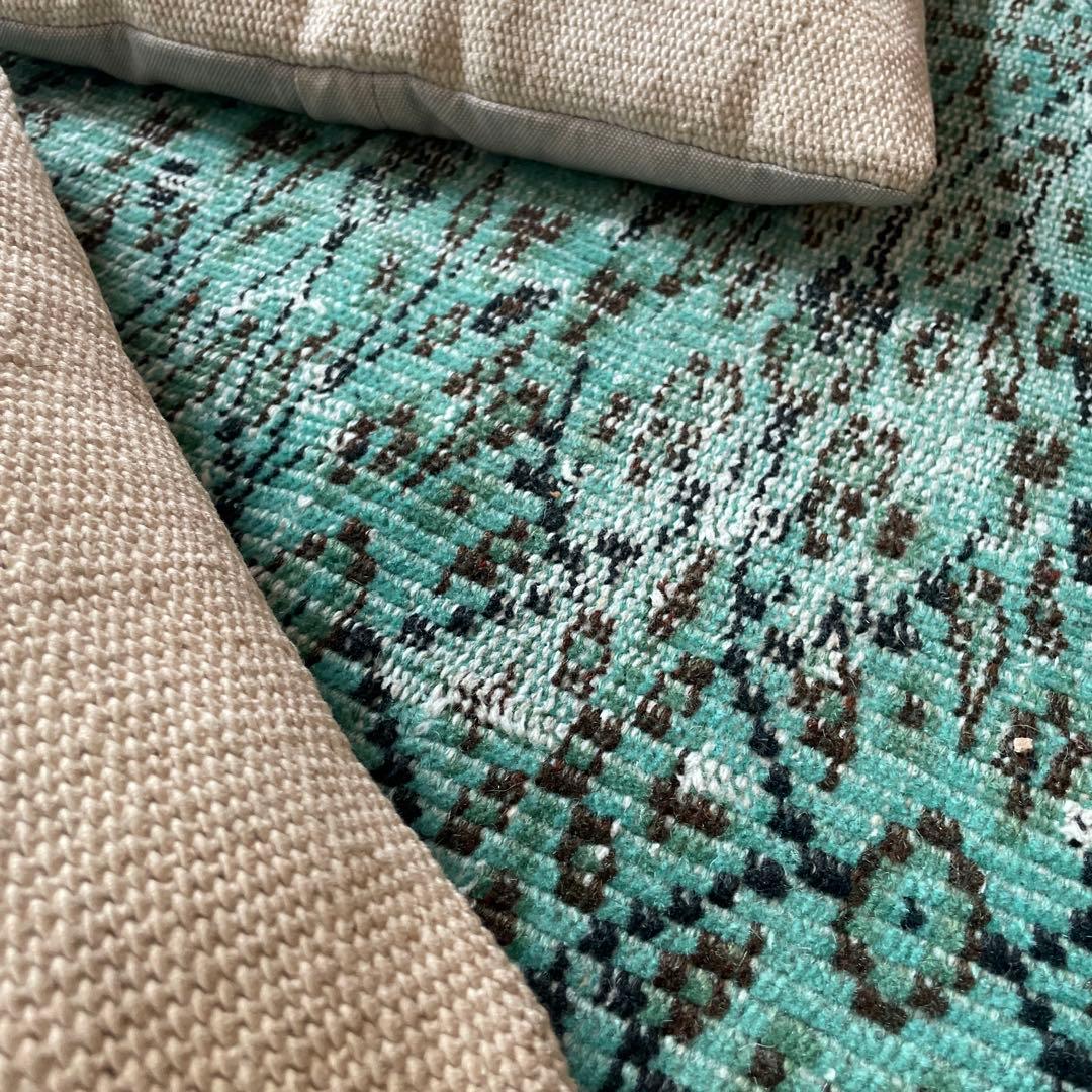 110×150 ボタニカル　ターコイズオーバーダイ　トルコヴィンテージラグ