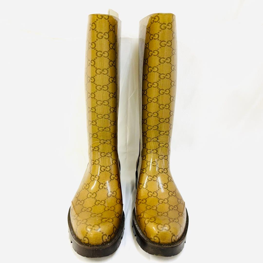 GUCCI レインブーツ 長靴 GG柄 マイクロGG ブラウン系 36