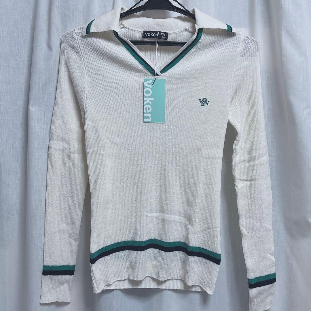新品　VOKEN ラインリブドカラーニット　アイボリー　グリーン　ゴルフウェア