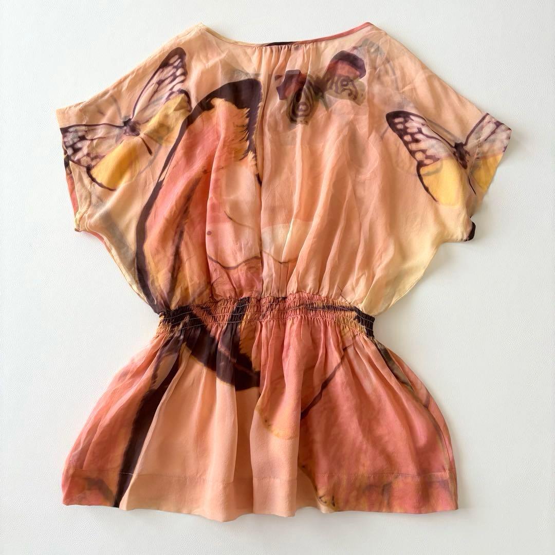 ■ VIVIENNETAM総シルクバタフライ柄ドルマンスリーブぺプラムチュニック