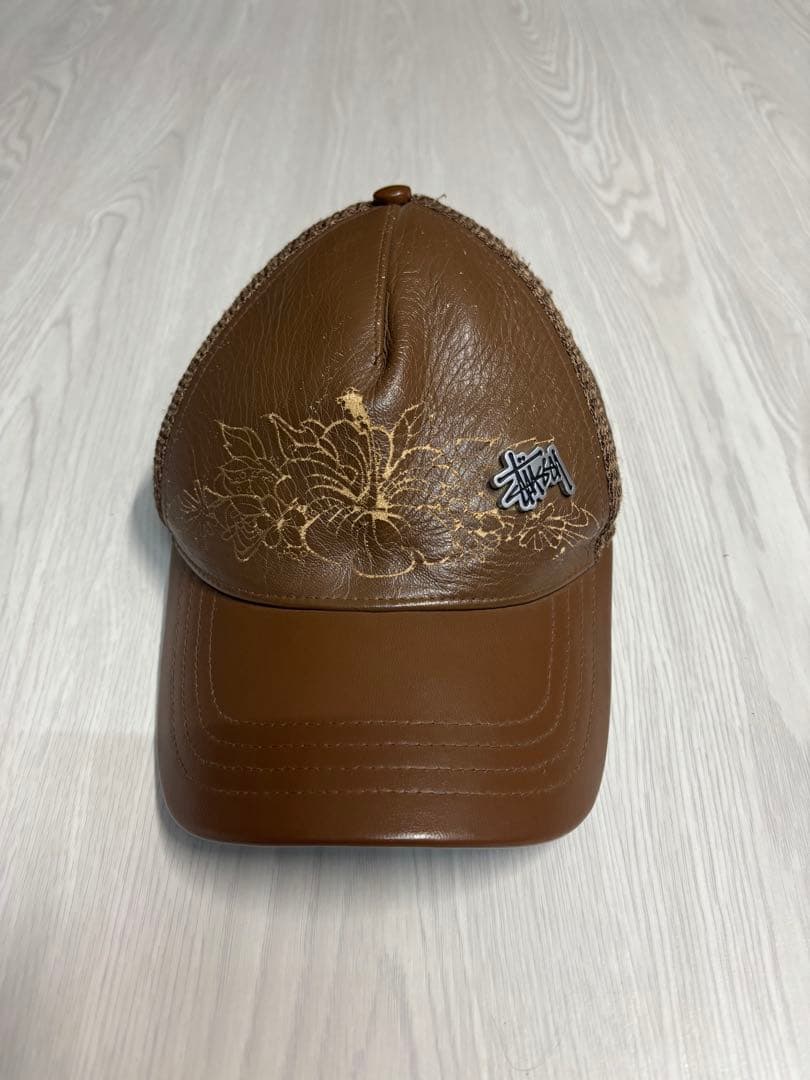 stussy メッシュキャップ　ヴィンテージ　本革　90s 00s ブラウン