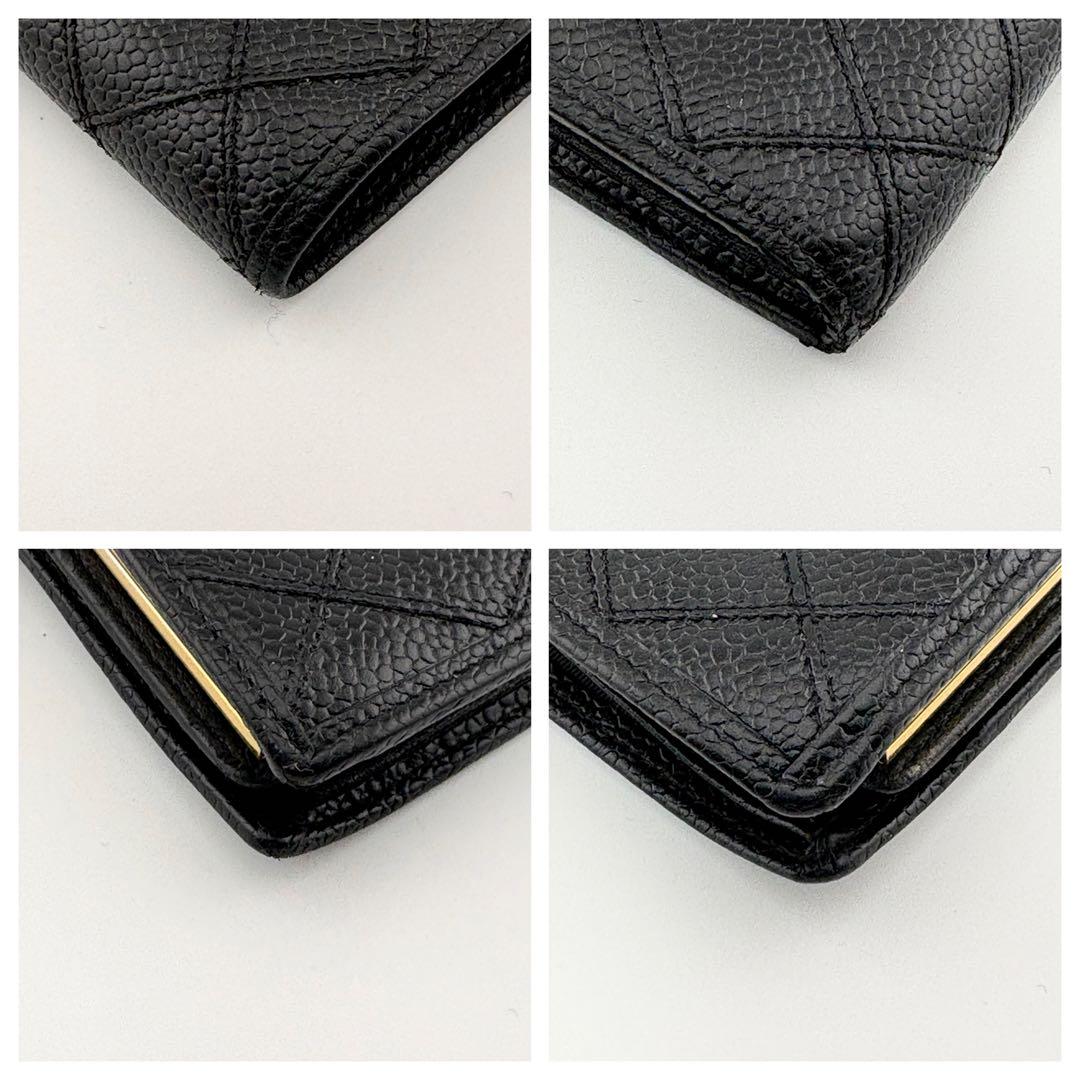 【良品✨】シャネル ビコローレ キャビアスキン がま口 長財布 ブラック 4番台