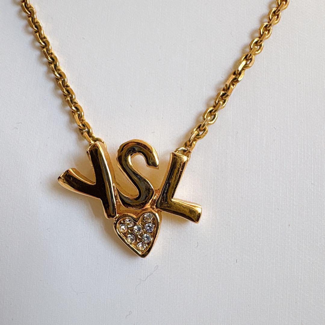 【希少】イヴ・サンローラン YSL ロゴ ハートモチーフ ネックレス ゴールド