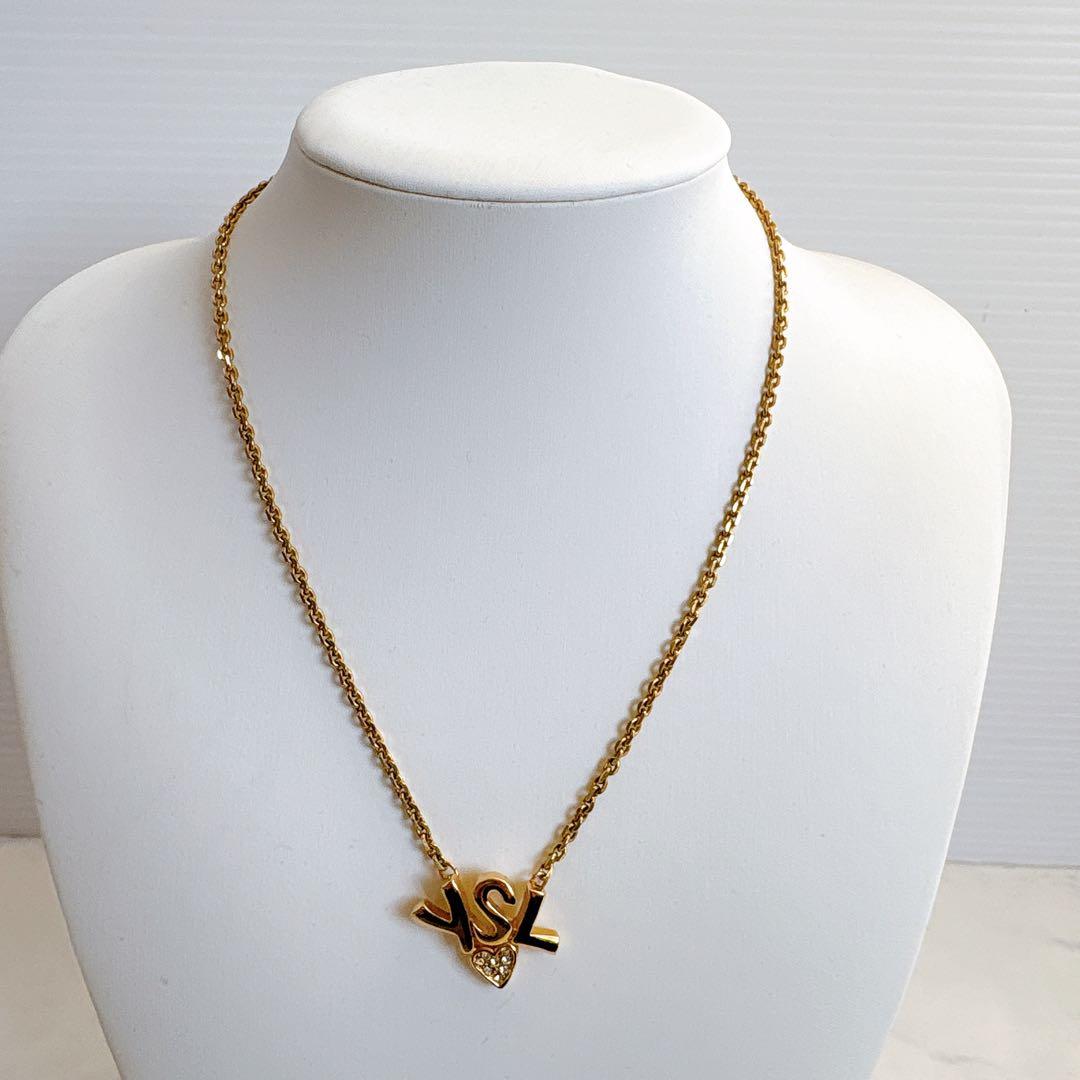 【希少】イヴ・サンローラン YSL ロゴ ハートモチーフ ネックレス ゴールド